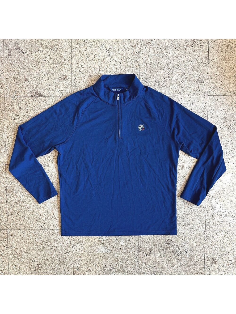 Peter Millar Crown Crafted Merino Wool Quarter Zip LARGE Navy Apawamis Golf Club